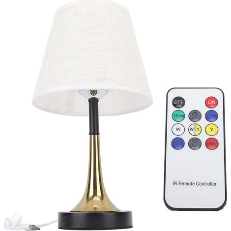 Lampe de chevet USB LED à 3 températures de couleur et intensité variable, abat-jour en lin gris, télécommande, minuterie, 3 W (1/5)