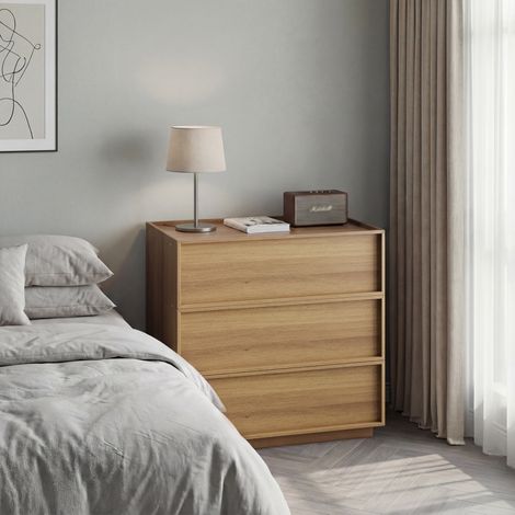 Kommode mit 3 Schubladen 80 cm Eiche MDF TV Möbel OKMYHOME (1/5)