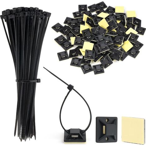 Supports de Base de Serre-Câbles Supports de Base avec Attache-Câble zip tie adhésifs Noir Auto-Adhésifs Supports de Base de Serre-Câbles 200 pièces (1/5)