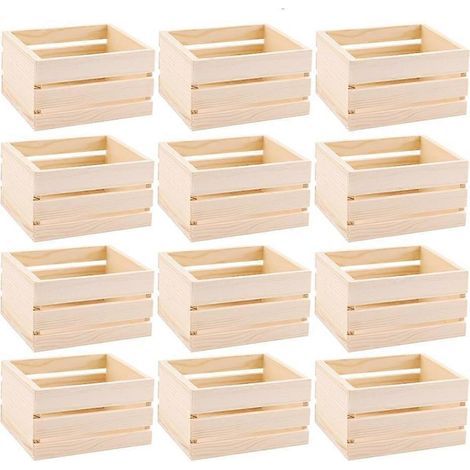 Set aus 12 Holzkisten mit einem Durchmesser von 12,7 cm (5 Zoll), rustikale, ineinander stapelbare Aufbewahrungsboxen, Bauernhofdekorationen für Bastelarbeiten. (1/5)