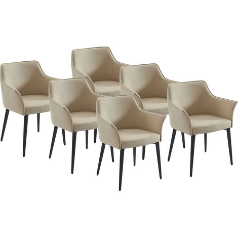 Sedia con braccioli in Similpelle e Metallo Nero Beige - Lotto di 6 - MIALOV (1/5)