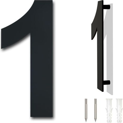 Moderne Hausnummer aus gebürstetem Stahl – 152 mm hoch, massiver Edelstahl 304, schwarz beschichtet (Nummer 1) (1/5)