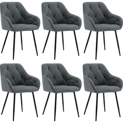 Woltu – Lot de 6 chaises de salle à manger ergonomiques – Velours gris foncé – Pieds en métal – Large assise rembourrée – Capacité 120 kg