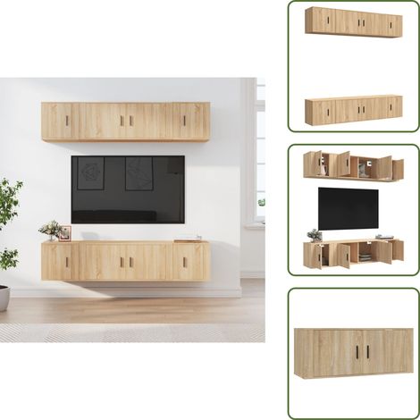 Wandmontage - vidaXL 6-tlg. TV-Schrank-Set Sonoma-Eiche Holzwerkstoff - Holzwerkstoff