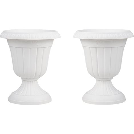 Set mit 2 weißen Urnenpflanzgefäßen mit Abflusslöchern