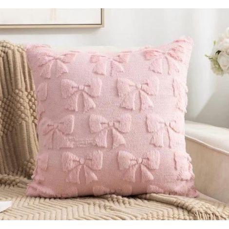 Housse De Coussin - Bow Nœud Papillon - 45 x 45 cm - Fourrure Synthétique Douce - Décoration Intérieure Extérieure - Pour Canapé Fauteuil Lit - 1 Pièce