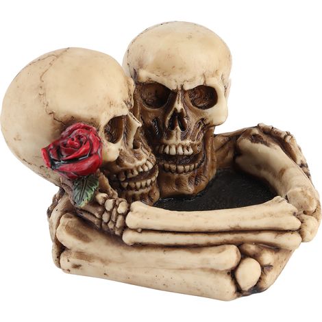 Figurine de crâne d'Halloween, cendrier en forme de crâne, cendrier représentant un couple de crânes enlacés, statue de cendrier créative en résine. (1/5)