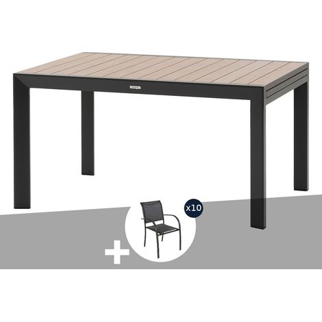 Table de jardin rectangulaire extensible coulissante Evasion Honey/Graphite 8/10 places + 10 fauteuils - Hespéride