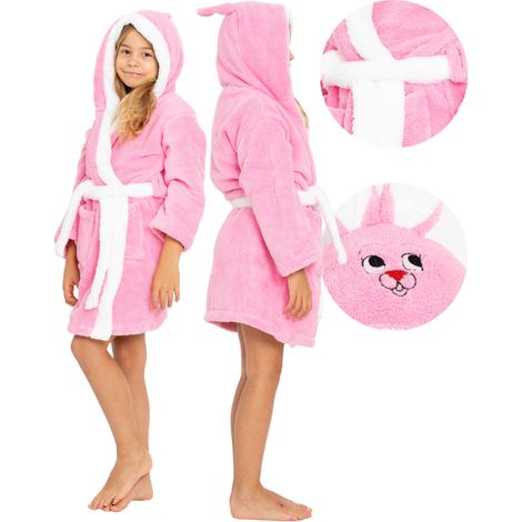 Mädchen-Kinderbademantel mit Hasenkapuze, Größe 3/4 Jahre, 110 116, als Geschenk (1/5)
