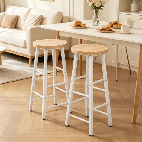 Set di 2 sgabelli da bar in MDF e metallo effetto rovere chiaro, altezza seduta 71 cm (1/4)