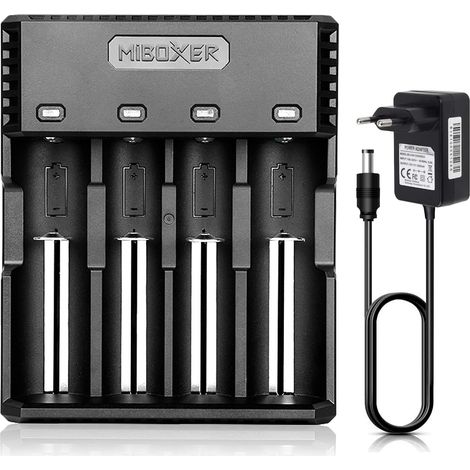 Chargeur de Batterie avec 4 Lots de Charge, Batterie Rapide Chargeur pour Batteries Rechargeables, Li-ION LiFePO4 NI-MH NI-CD AA AAA C 18350 18500 18700 20700 21700 26650 RCR123 (1/5)