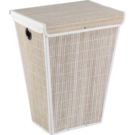 Wenko Wäschetruhe mit Sack + Deckel Weiß 55L Wäschekorb Bamboo 45x60x33cm Bambus (1/2)
