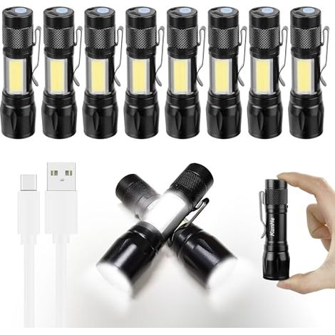 [NUNCA USADO] Mini linterna LED recargable por USB-C (paquete de 10), compacta, de alta luminosidad, para uso diario con luz lateral COB y con zoom para camping, emergencias y regalos.