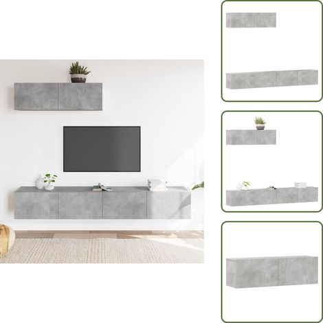 The Living Store Set di Mobili Porta TV 3 pz Grigio Cemento in Legno Multistrato - Mobili per soggiorno