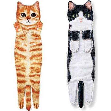 Serviettes à main amusantes à motif chat pour la salle de bain et la cuisine, serviettes à suspendre mignonnes et super absorbantes, douces et absorbantes (A+B).