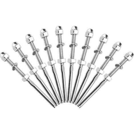 10 pièces tendeurs de câble filetés séparateur de câble en acier inoxydable tendeur de garde-corps en fil d'acier inoxydable avec joint d'écrou pour systèmes de gréement de garde-corps 1/8" (1/5)