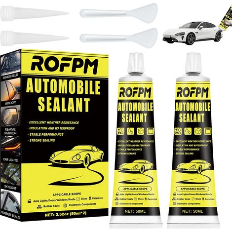 2PCS Colle Pare Brise Voiture Retroviseur, Silicone Noir, Mastic D'étanchéité Carrosserie, Résistance aux Hautes et Basses Températures, pour Le Collage et Portiere, Fenêtres, Toits (1/5)
