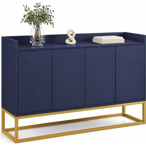 ELVMI Aparador con 4 puertas 2 estantes ajustables y apertura por presión para cocina salón recibidor de MDF y aglomerado 120 x 30 x 80 cm Azul marino (1/5)