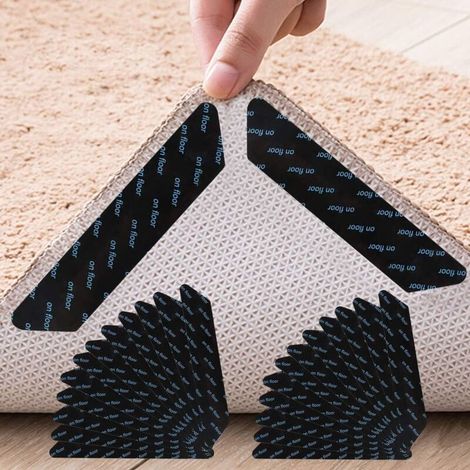 QAZQA Derapant Tapis, 24 Pcs Tapis Anti Glisse Auto-adhésif Autocollant de Tapis, Réutilisable Sticker Tapis Antidérapant pour Cuisine Bureau Salon Accessoires (Noir) (1/5)