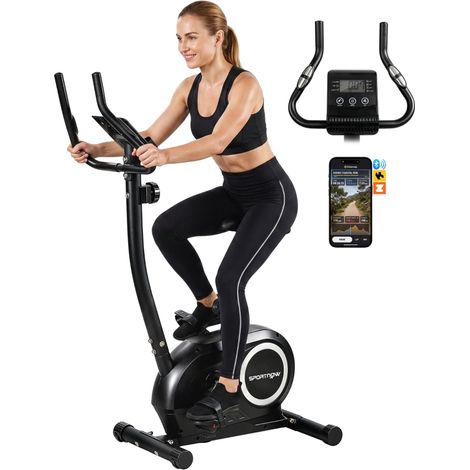 Vélo d'appartement connecté Bluetooth, 8 résistances magnétiques, Zwift, Kinomap, capteurs, noir