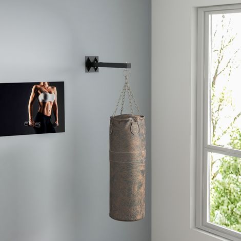 Soporte para saco de boxeo, montaje en pared, 9 soportes, acero, hasta 100 kg, negro (1/5)