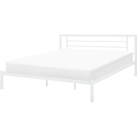 Cama de metal blanco estructura de láminas somier 180 x 200 cm cabecero moderno dormitorio Cusset