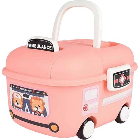 Organisateur de jouets en plastique à roulettes, forme arrondie et sécurisée pour chambre d'enfant, crèche, rangement, rose, taille moyenne (1/5)