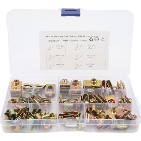 Kit de 60 écrous en U à clipser, haute résistance à la rouille et grande élasticité, M4, M5, M6 et M8, pour voiture et moto.