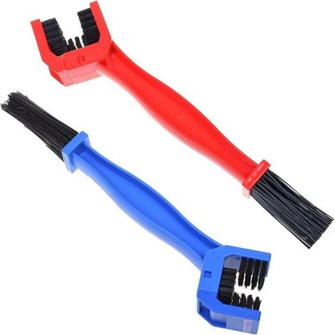 Brosse de chaîne de moto, brosse de chaîne de vélo, brosse de nettoyage de chaîne de moto, jeu de brosses de nettoyage pour motos, nettoyage de chaîne de vélo (rouge, bleu) (1/5)