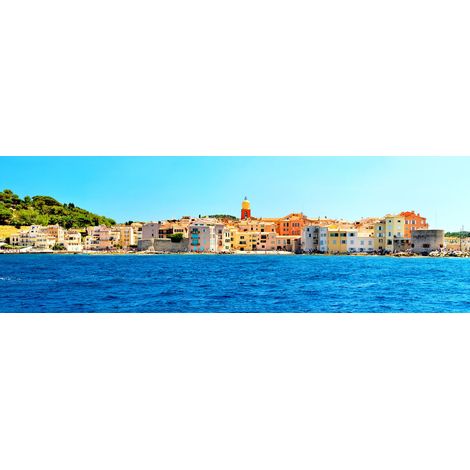 Tableau sur toile Saint-Tropez vue de la mer 30x97 cm - Impression sur Toile Murale Décorative - Image imprimée en HD sur Toile - Toile sur Châssis en Bois FSC - Fabriqué en France (1/4)