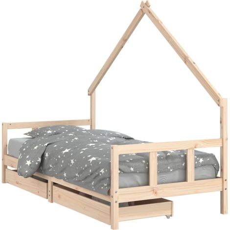 Lit simple Cadre de lit enfant avec tiroirs 90x200 cm bois de pin massif