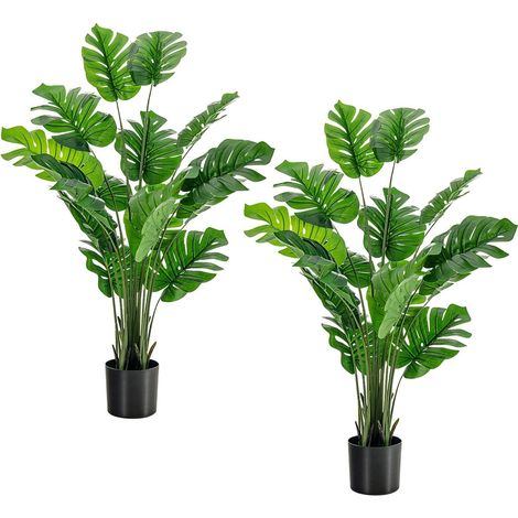 2 PCS 5FT Artificial Monstera Deliciosa Plant Faux Evergreen Tree W/ Cement Pot (1/5)