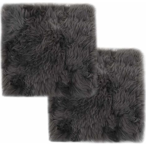 Coussins de chaise, lot de 2, gris clair, 40x40 cm, véritable peau de mouton.