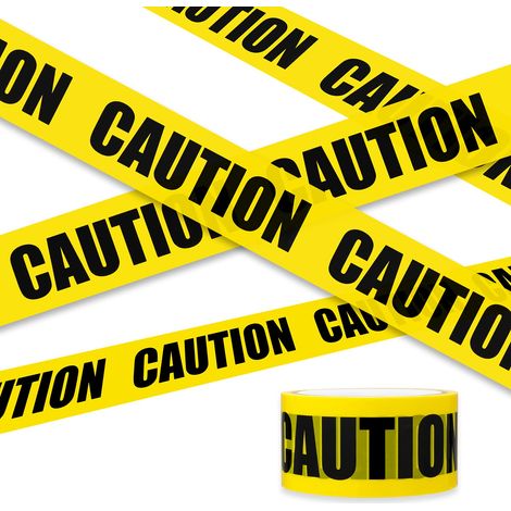 CAUTION Tape Ruban d'avertissement jaune auto-adhésif avec texte de police noir en gras, lisibilité maximale pour décorations d'Halloween, zones de danger – 25 m x 4,8 cm (1/5)
