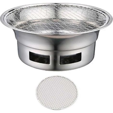 Barbecue rond d'extérieur sans fumée en acier inoxydable, barbecue commercial, barbecue au charbon de bois argenté (1/5)