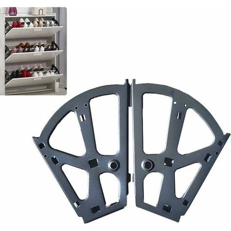 Lot de 2 charnières de meuble à chaussures en acier inoxydable - noir - avec cadre rabattable et étagère à chaussures (1/5)