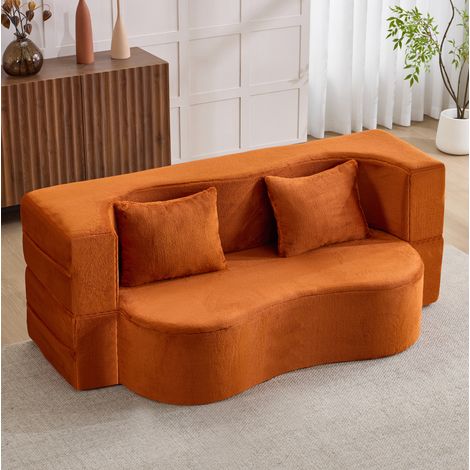 Sofá cama plegable 2 plazas de espuma, naranja, sin montaje, 180 x 110 x 70 cm, REDOM (1/5)