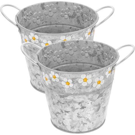 Seaux en Fer à Motif Marguerite 2 Pièces pour Composition de Fleur et Décoration Intérieure (1/5)
