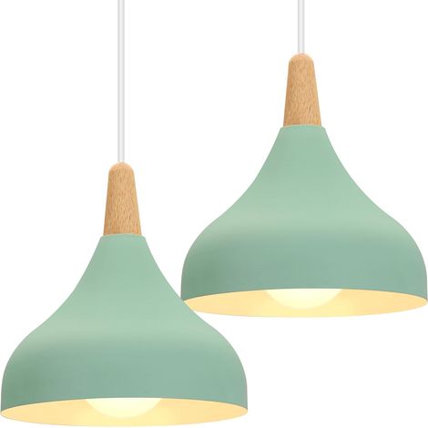 Lot de 2 Lustres Suspensions Rétro 20CM Suspension Luminaire Moderne Style Goutte Chapeau Plafonnier E27 Métal Lampe Suspension pour Salon Chambre Salle à Manger Cuisine (Vert) (1/5)