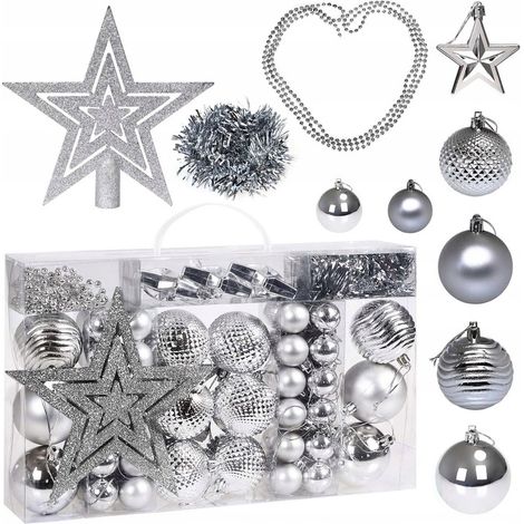 Set di 66 palline di Natale infrangibili per la cima dell'albero di Natale, a forma di stella, colore argento. (1/5)
