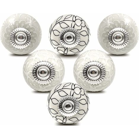 Pomos de porcelana para muebles, tiradores de cerámica para tocador, pomos de puerta vintage para cajón de armario (6 piezas) (1/4)
