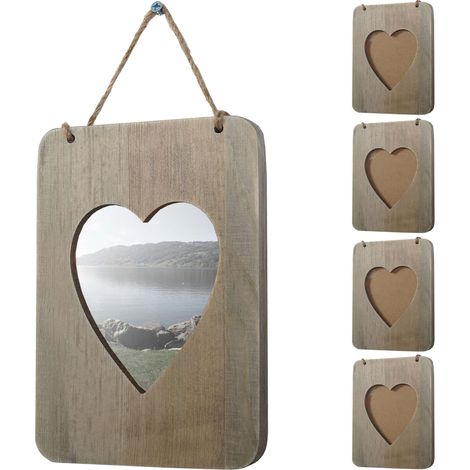 5er-Set Bilderrahmen Kranj, Fotorahmen Holzrahmen Wand-Rahmen Set, Shabby-Look Landhaus, Herz