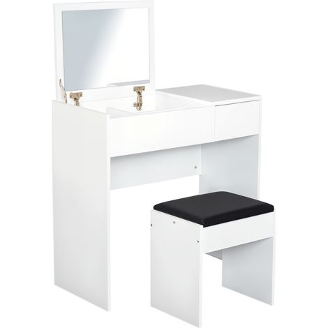 Coiffeuse avec miroir, 80 x 40 x 79 cm, 40 x 30 x 40 cm, pour chambre dressing, rangement maquillage, format pratique, usage quotidien léger