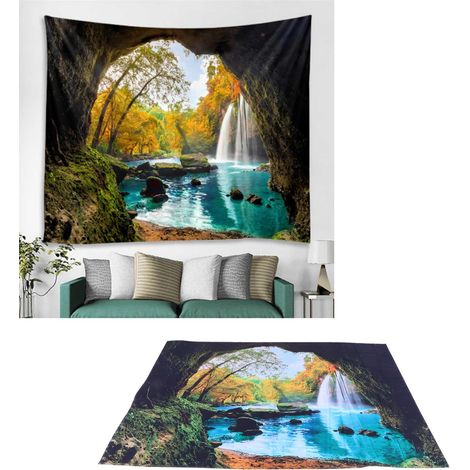 Tapisserie murale à motif de paysage de rivière cave, idéale pour la décoration de chambre (230 x 180 cm). (1/5)