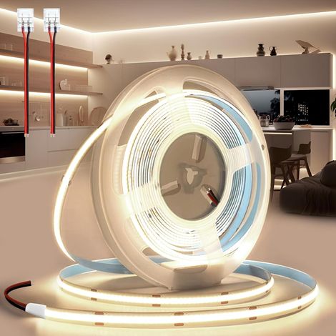 Ruban LED COB 5M 12V Autocollant Bande LED 4000K Blanc Naturel Flexible 320LED/M Découpable Largeur 8mm CRI90 Intérieur Eclairage Avec Connecteur, pour Chambre Cuisine (Sans Alimentation) (1/5)