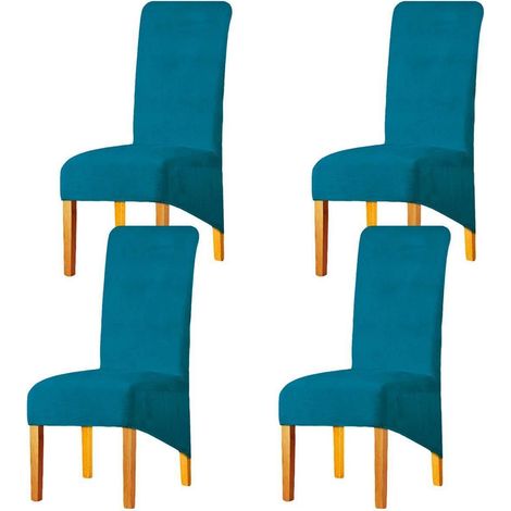Stuhlbezüge XL für Esszimmerstühle, 4er Set, pfauenblau, dehnbar (1/5)