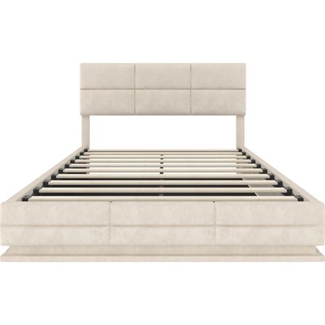 Cama canapé 140x200 cm de terciopelo beige con cabecero ajustable, LED y USB Tipo-C (1/5)