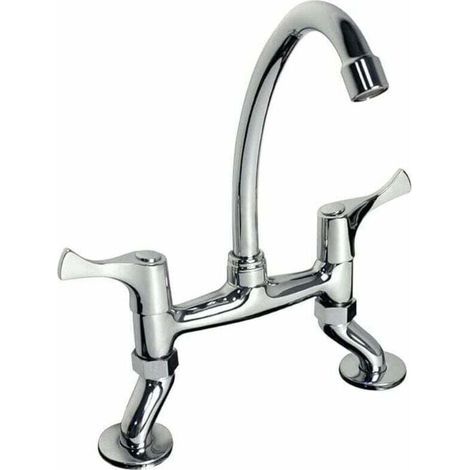 Renaissance Retro Kitchen Sink Mixer Tap with Two Brass Bridge Handles, Double Handle Kitchen Faucet HN100 (1/4)