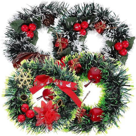 mini couronnes de Noël artificielles en pin de 12 cm, décoration créative pour la maison, les fêtes de Noël, à suspendre aux murs, portes et fenêtres (styles assortis)-12X12cm (1/3)