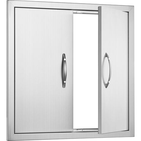 Mophorn Sportello di accesso per barbecue 610x610 mm, Doppia porta per cucina esterna, porta in acciaio inox a filo con maniglie e ganci per isola barbecue, stazione di grigliatura, mobile esterno